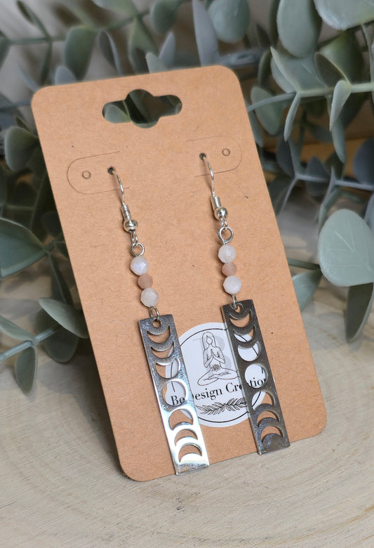 Boucles d’oreilles Phase Lunaire avec Pierre de lune et Pierre de lune pêche