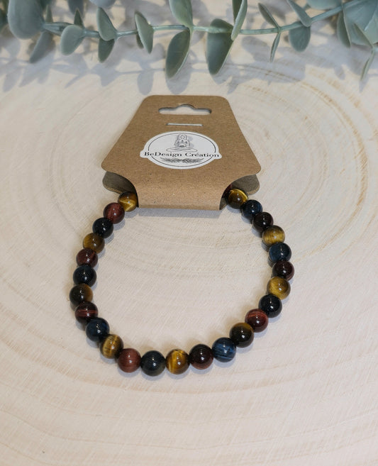 Bracelet Oeil de tigre tricolore 6mm