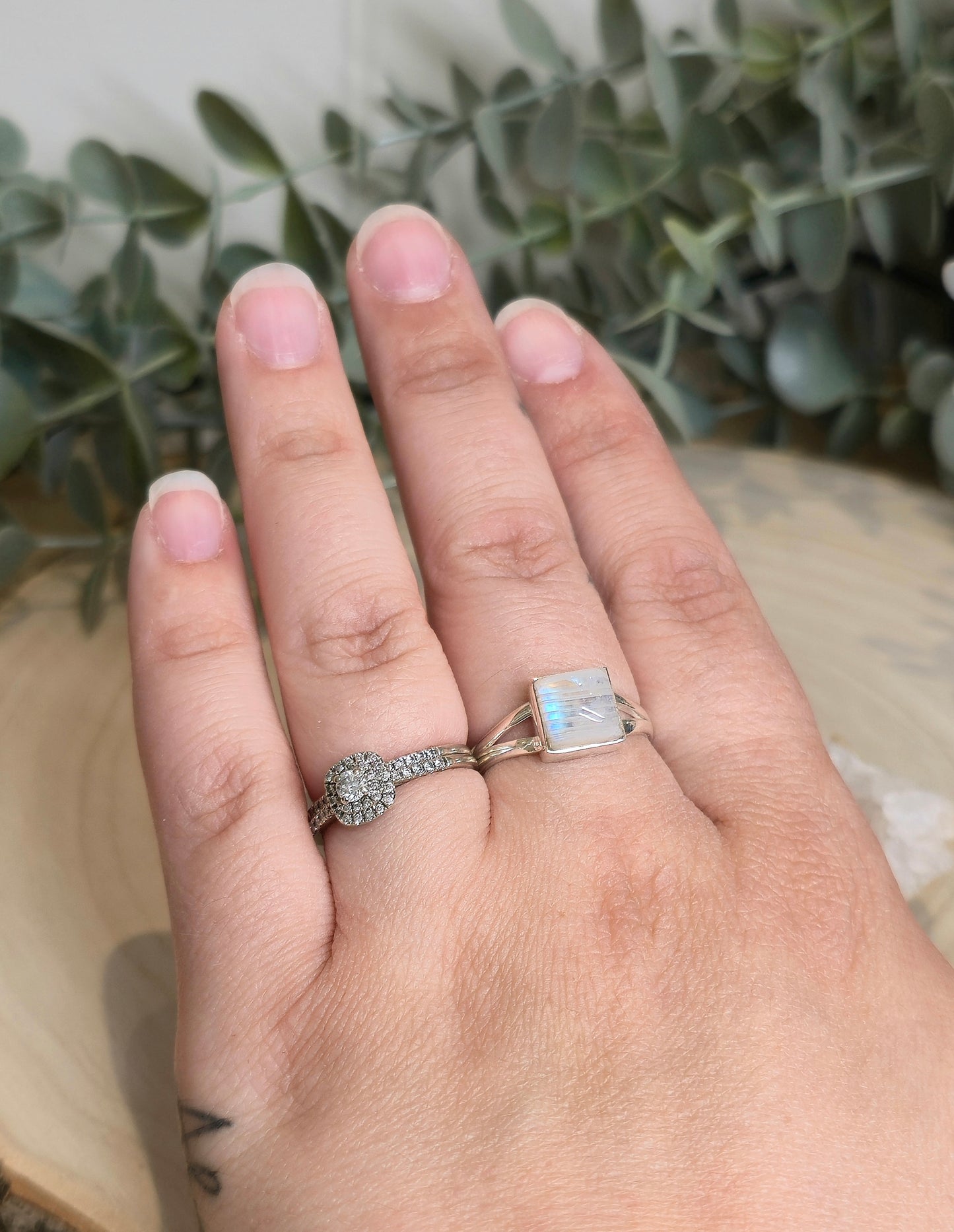 Bague Pierre de lune arc-en-ciel