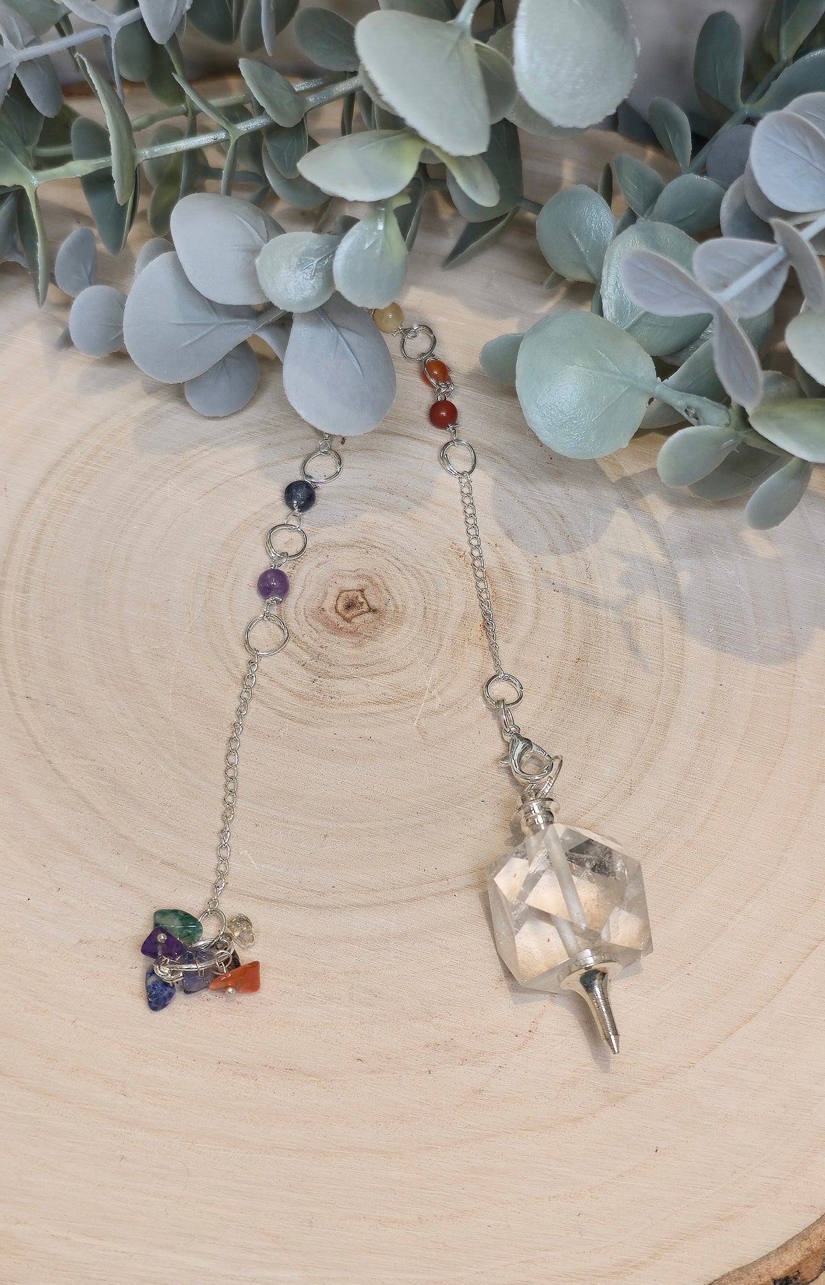 Pendule Quartz clair Pentagramme Chakras