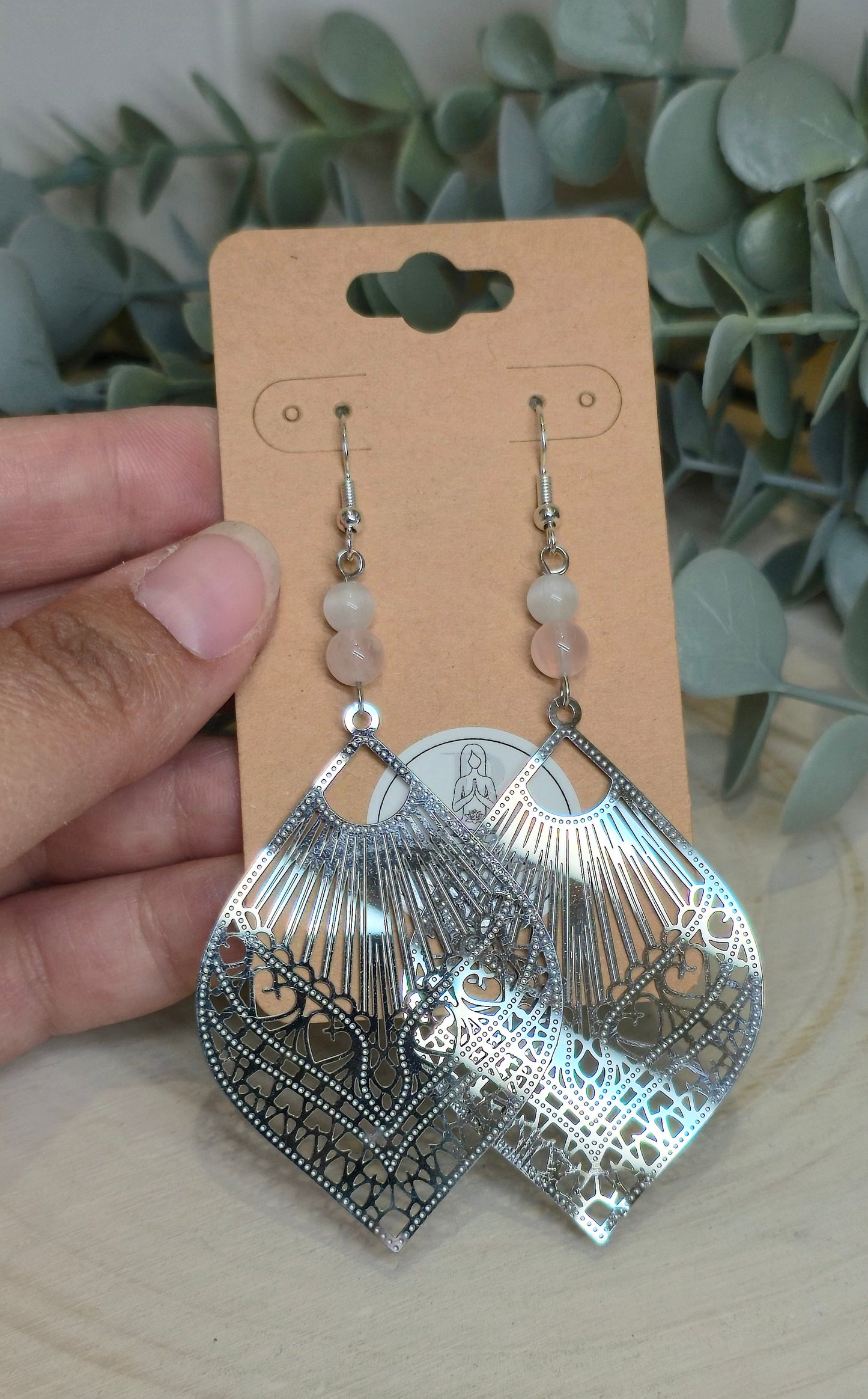 Boucles d’oreilles Mandala Quartz rose et Sélénite