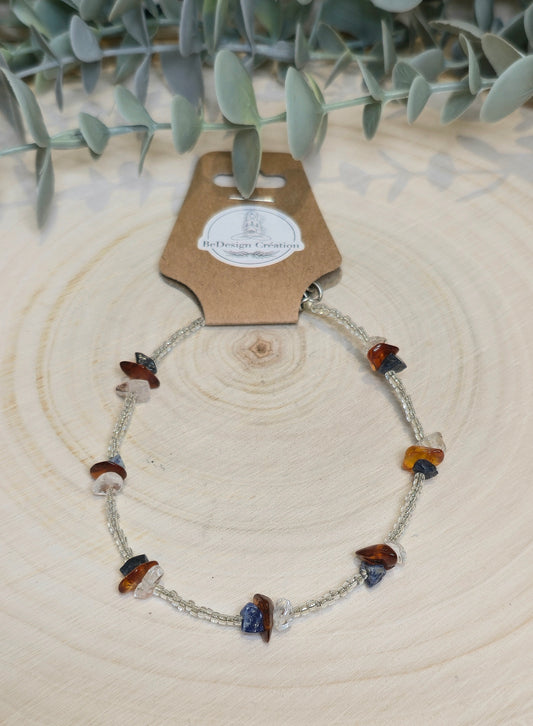 Bracelet cheville avec pierres - Pierres en chips mix