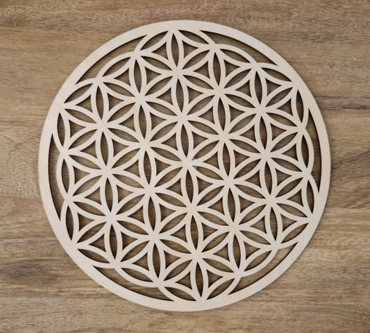 Plateau en bois naturel Fleur de vie 10"