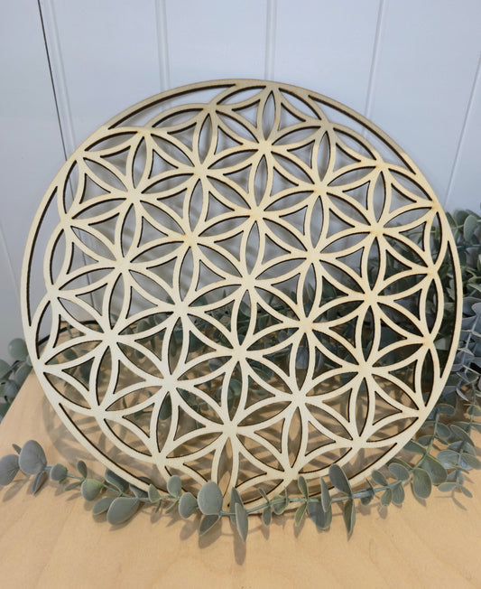 Plateau en bois naturel Fleur de vie 12"