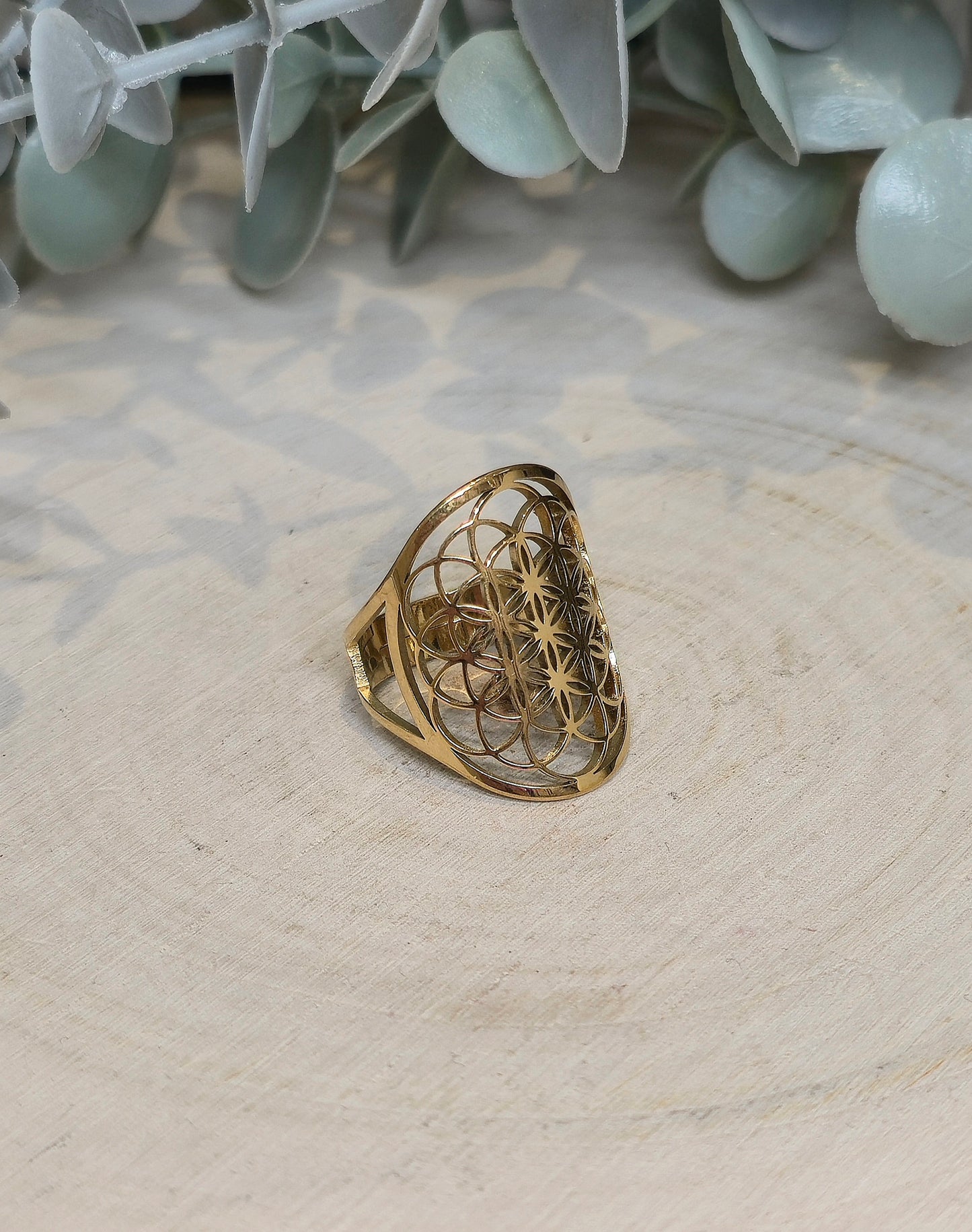 Bague Fleur de vie gold ajustable