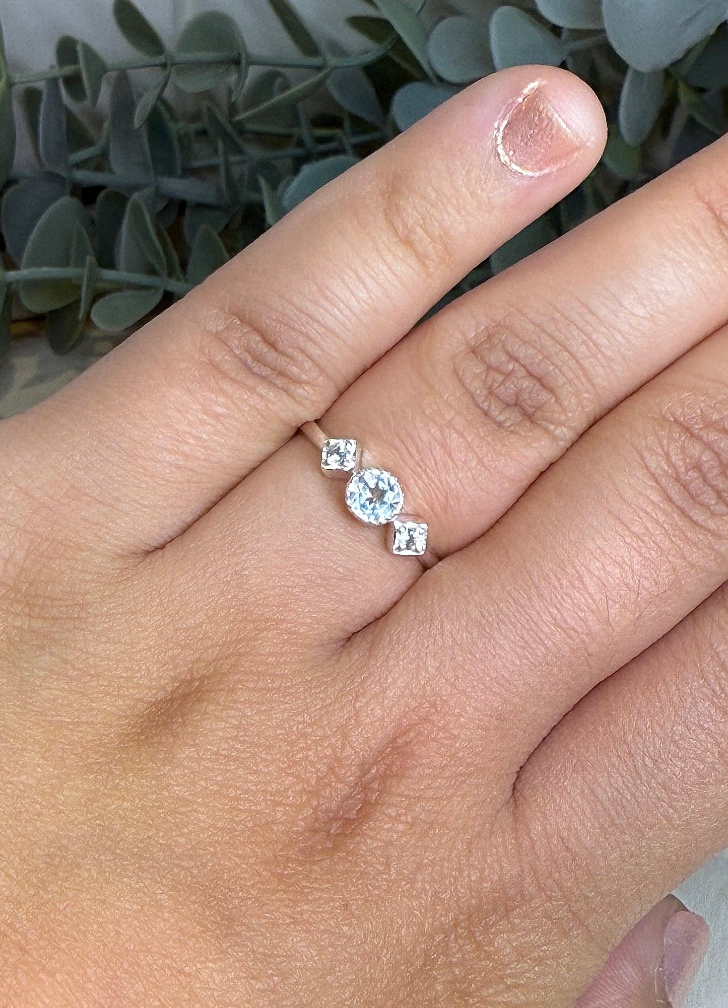 Bague triple Topaze bleue losange et rond