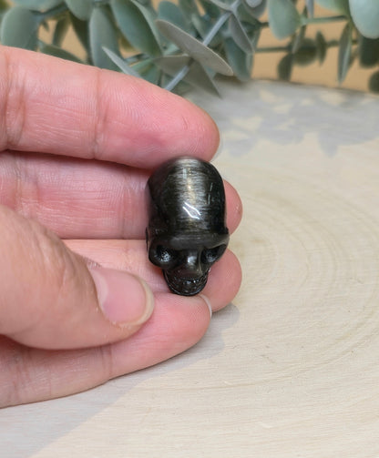 Mini Crâne en Obsidienne argentée