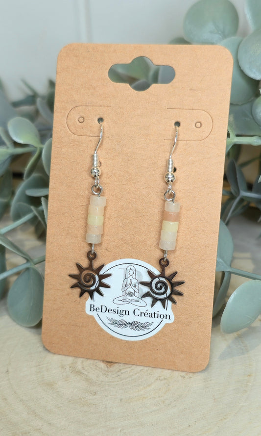 Boucles d’oreilles Soleil avec Pierre de lune pêche