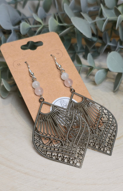 Boucles d’oreilles Mandala Quartz rose et Sélénite