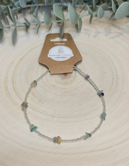 Bracelet cheville avec pierres - Fluorite en chips