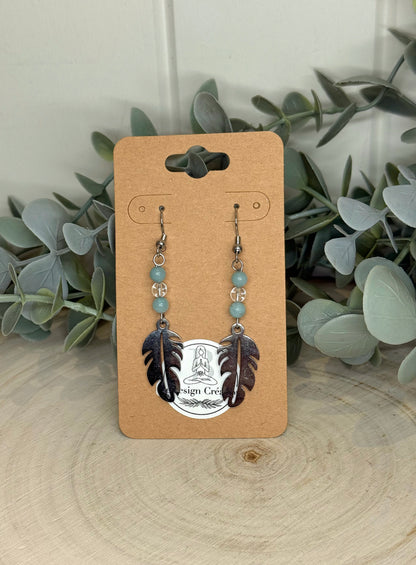 Boucles d’oreilles Plume Amazonite et Quartz clair