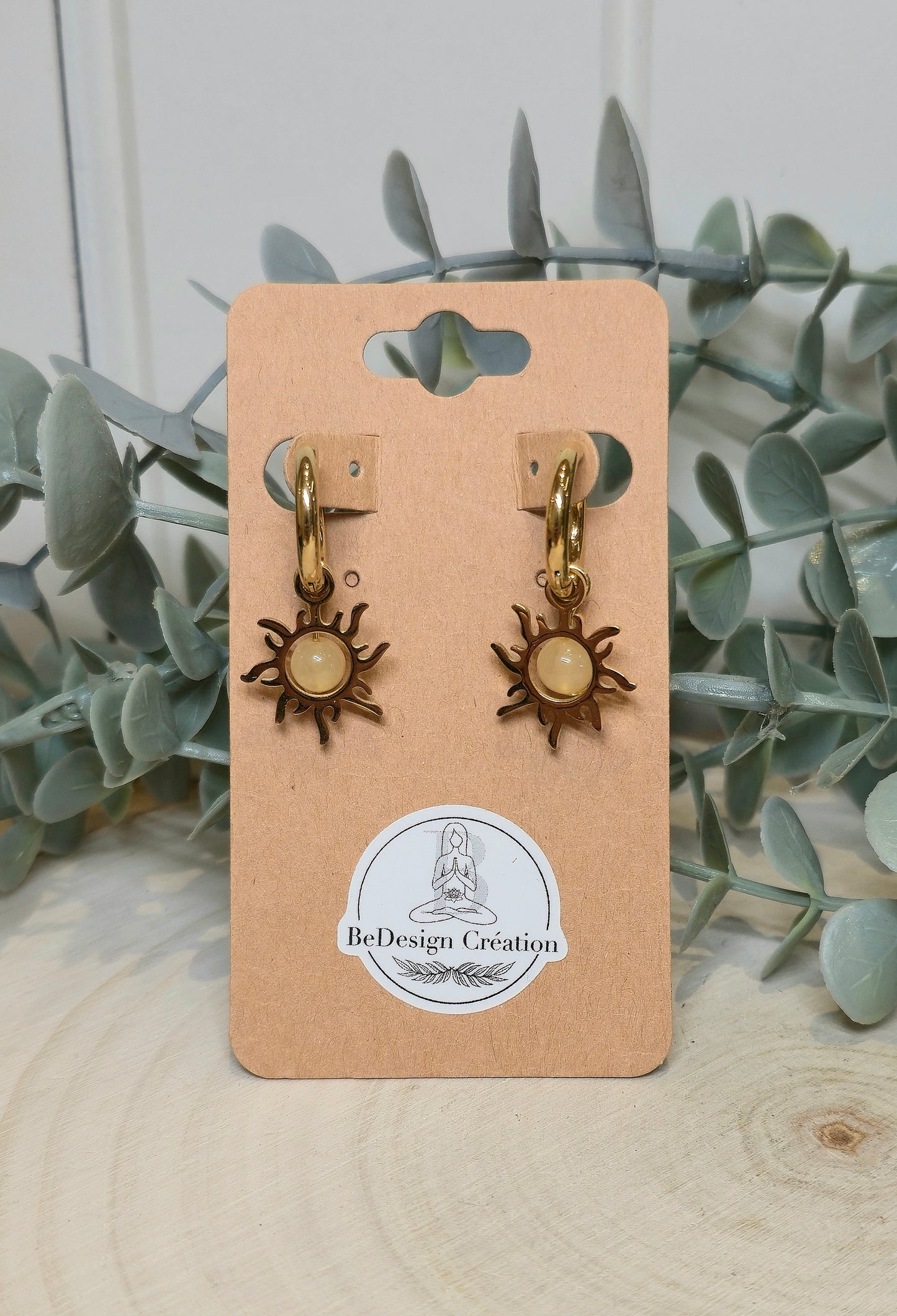 Boucles d’oreilles anneau Soleil gold Calcite miel