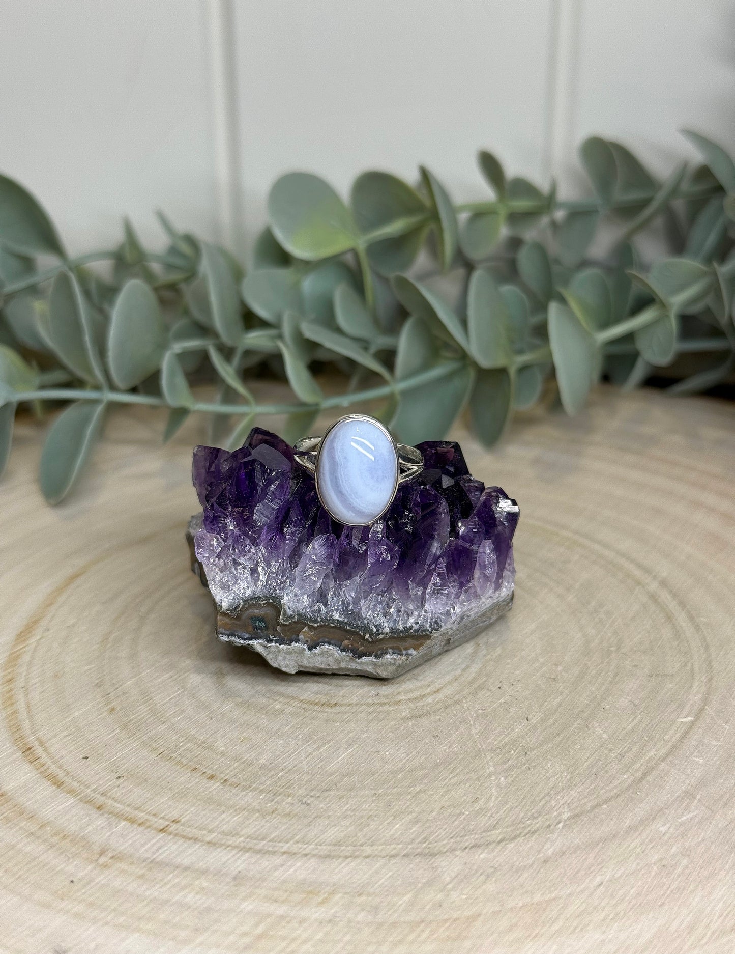 Bague ovale Agate dentelle bleue