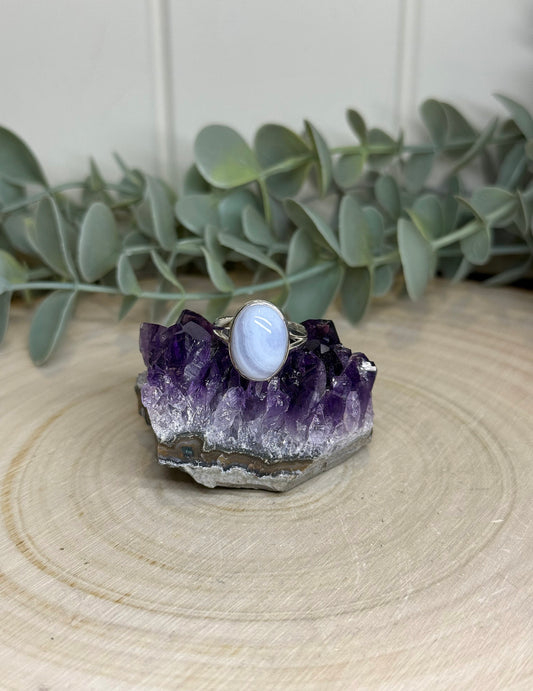 Bague ovale Agate dentelle bleue