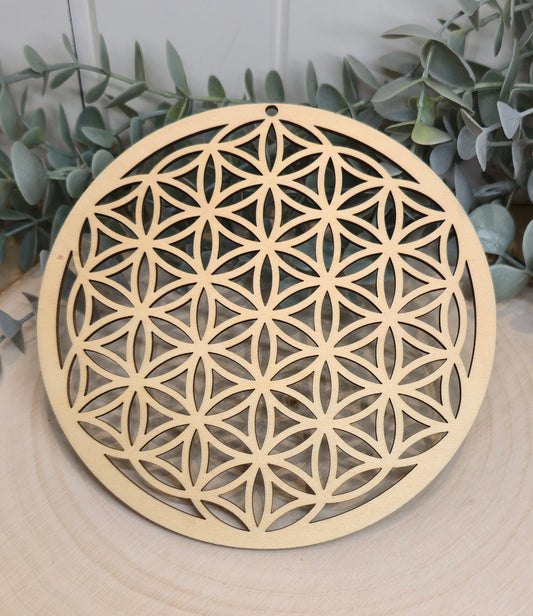 Plateau en bois naturel Fleur de vie 6"