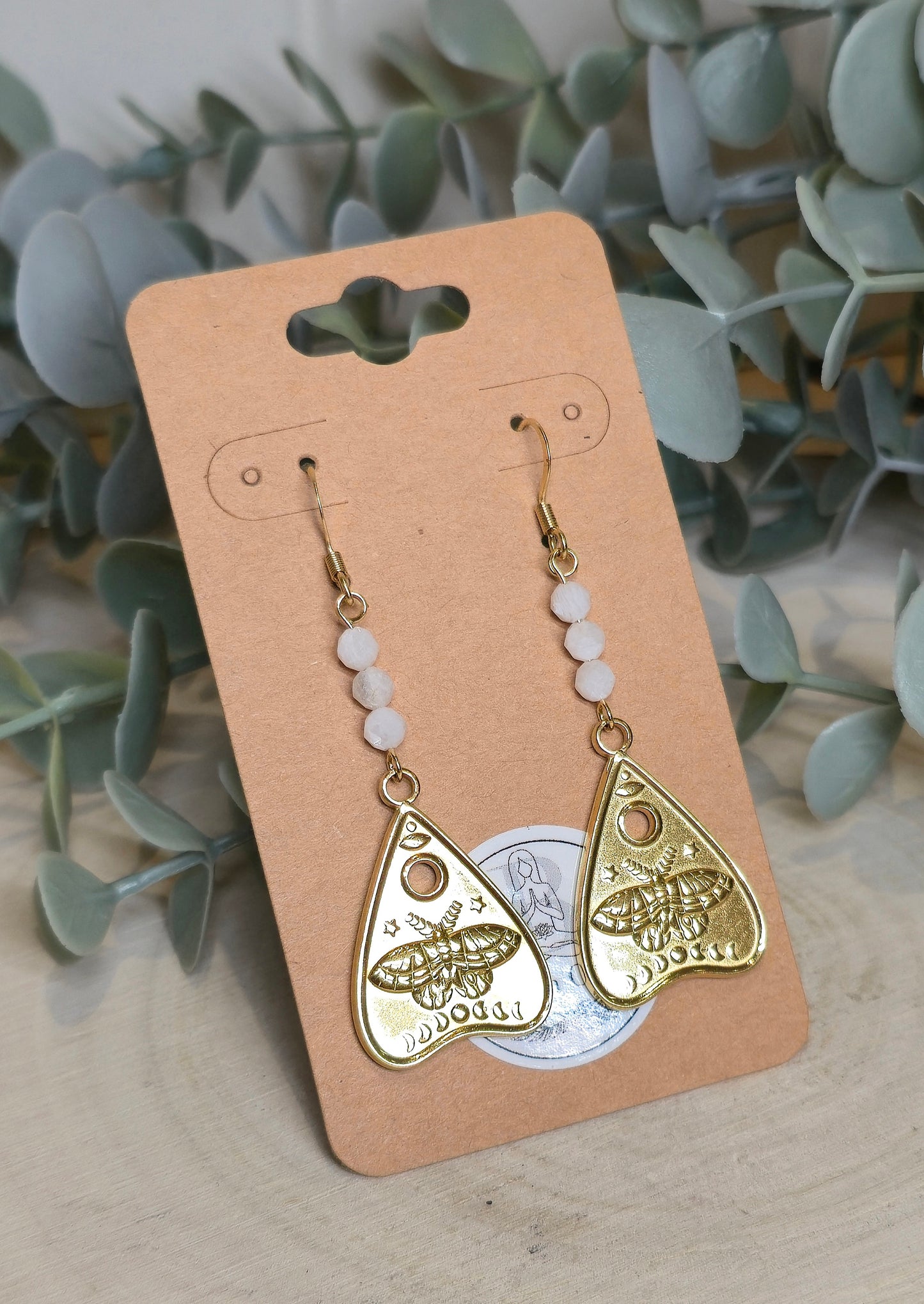 Boucles d’oreilles Papillon/Phase lune gold avec Pierre de lune