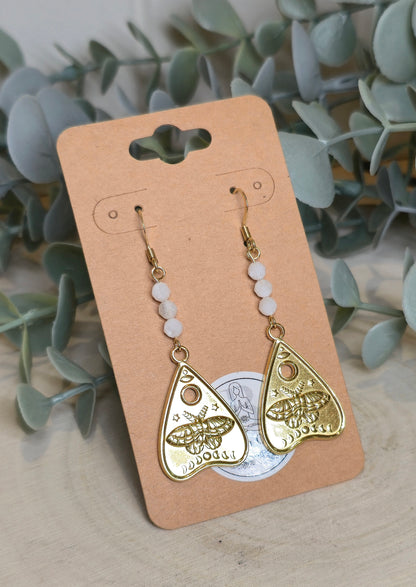 Boucles d’oreilles Papillon/Phase lune gold avec Pierre de lune