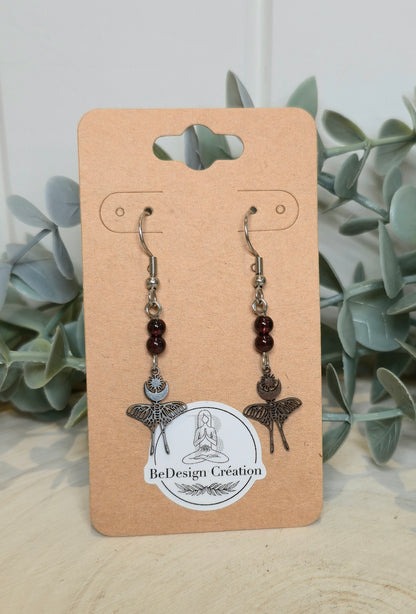 Boucles d’oreilles Papillon de nuit Grenat