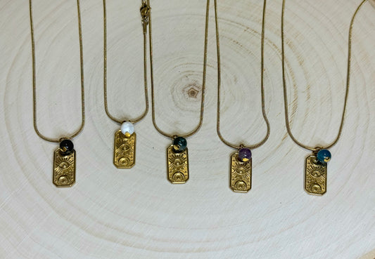 Collier Oeil / Lune et pierre gold