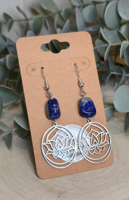 Boucles d’oreilles Lotus avec Lapis Lazuli