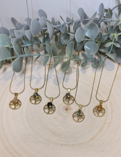 Collier Arbre de vie et pierre gold