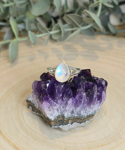 Bague Pierre de lune arc-en-ciel