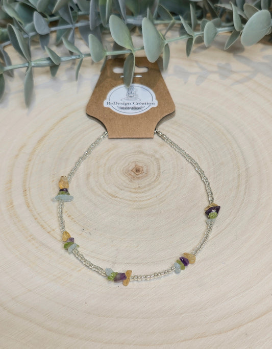Bracelet cheville avec pierres - Pierres en chips mix