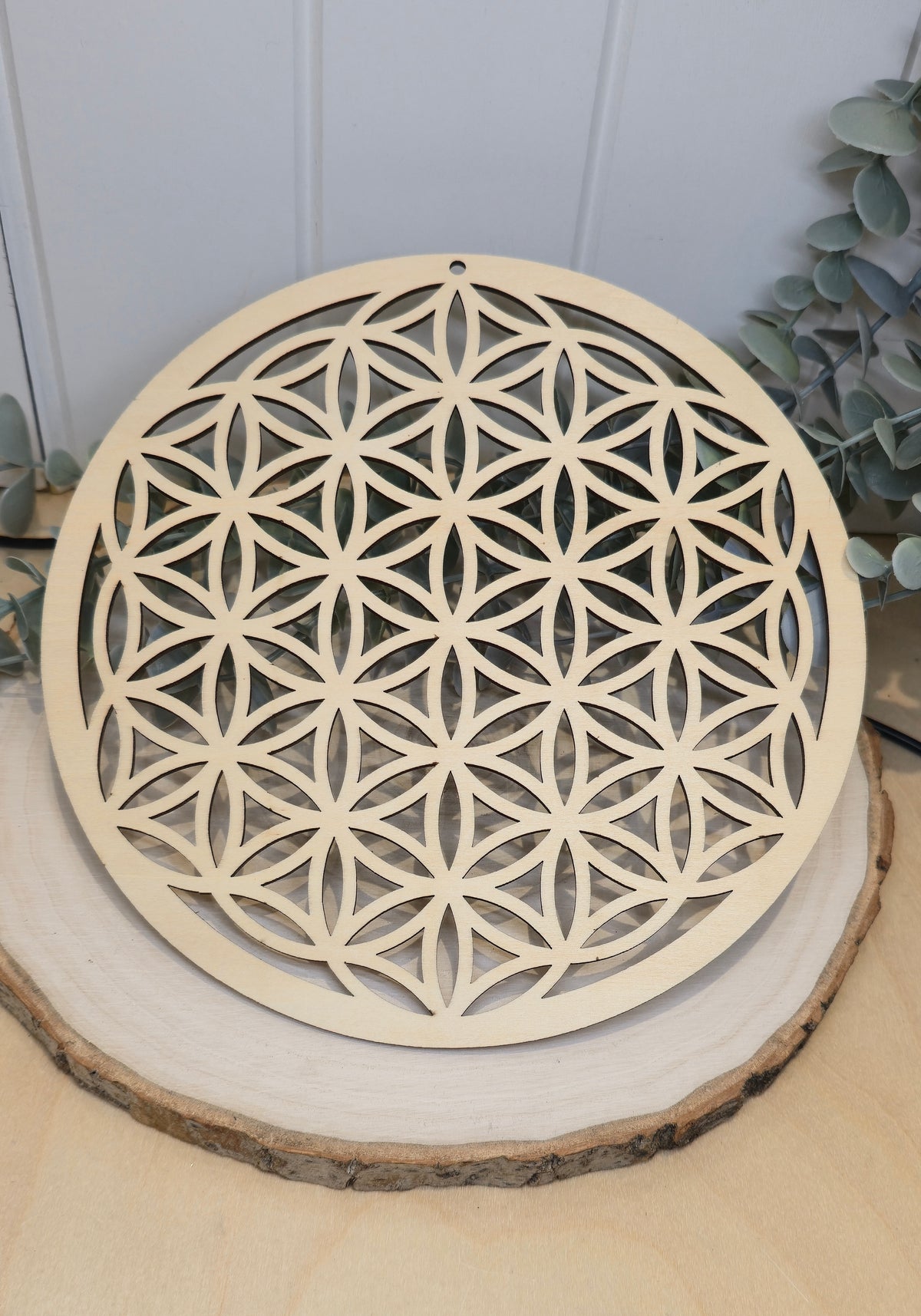 Plateau en bois naturel Fleur de vie 8"