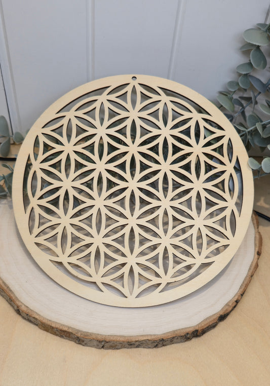Plateau en bois naturel Fleur de vie 8"