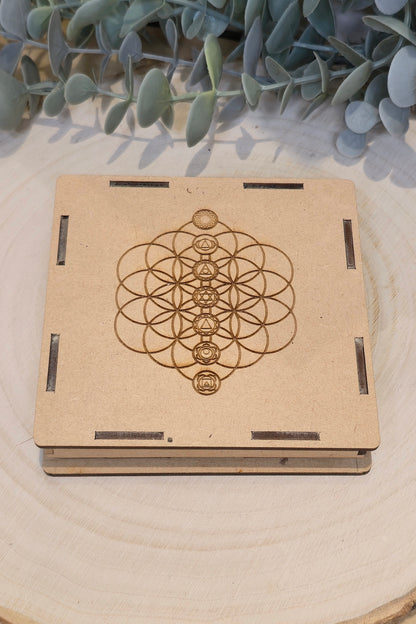 Sélénite Fleur de vie Chakras gravé