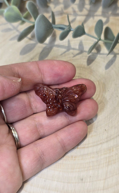 Papillon et fleurs en Quartz feu