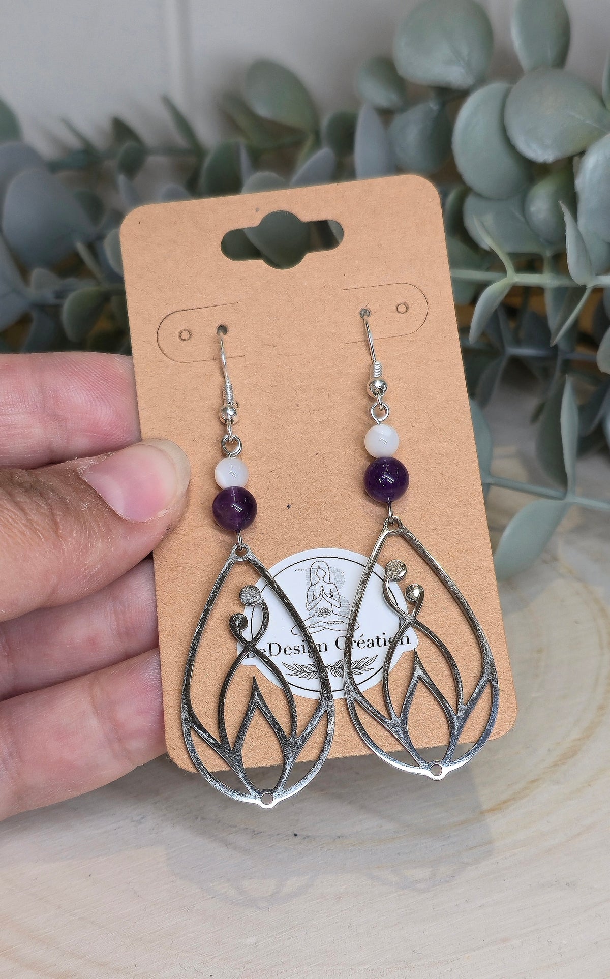 Boucles d’oreilles Fleur avec Améthyste et Nacre