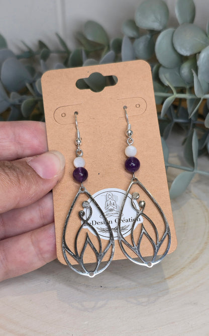 Boucles d’oreilles Fleur avec Améthyste et Nacre