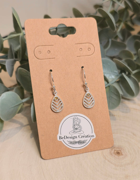 Boucles d'oreilles feuille pendante Citrine