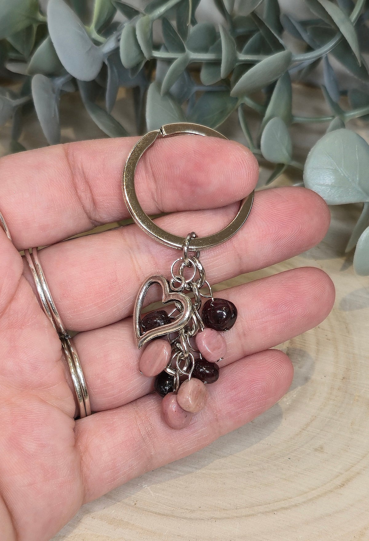 Porte-clé Coeur avec Rhodonite et Grenat