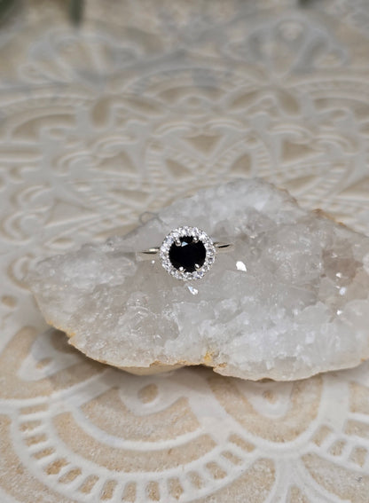 Bague Onyx et Topaze blanche