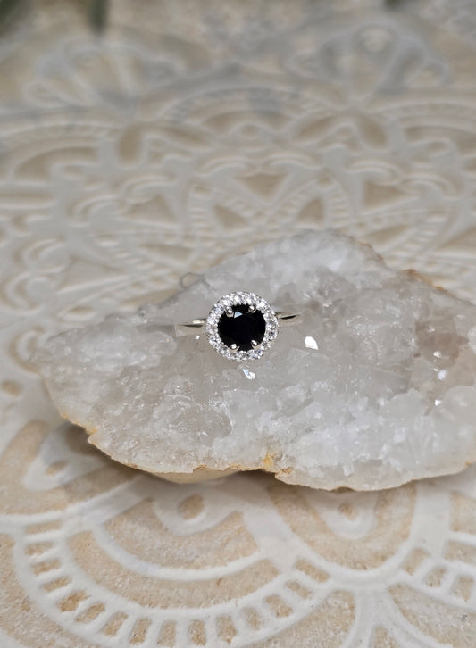 Bague Onyx et Topaze blanche