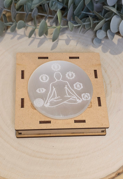 Sélénite Méditation Chakras gravé