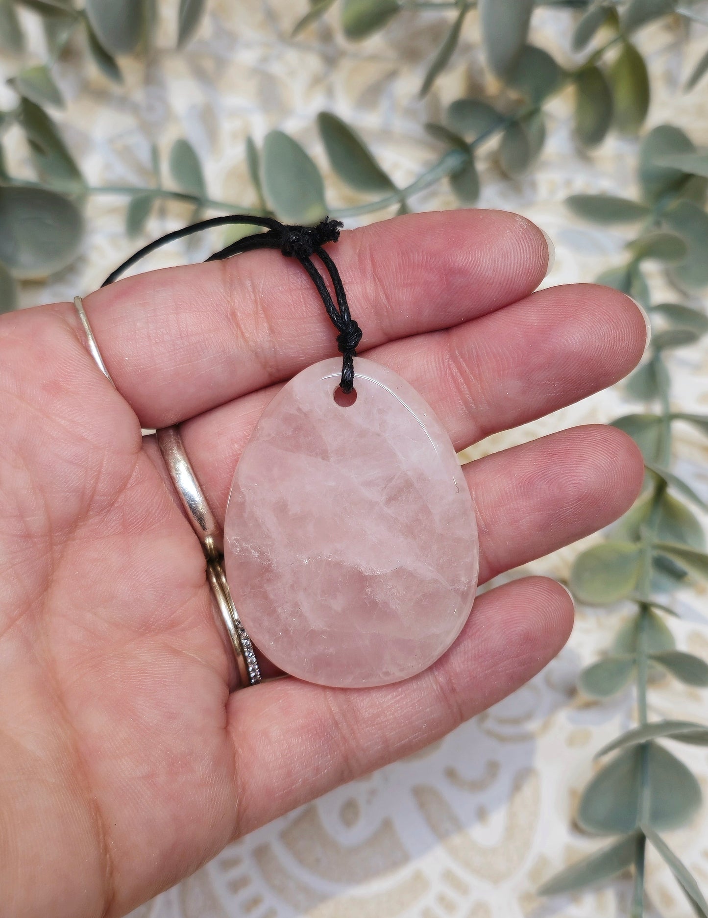 Collier goutte plate Quartz rose