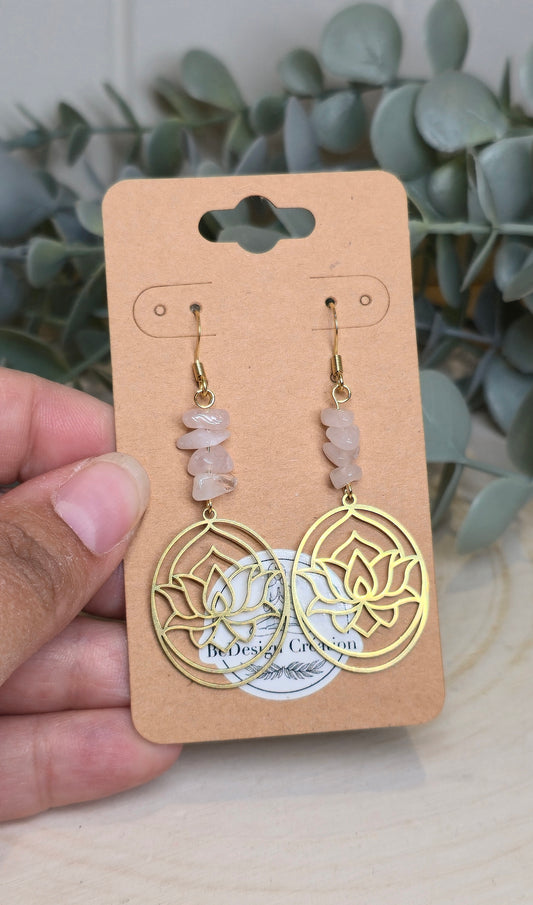 Boucles d’oreilles Lotus gold avec Quartz rose