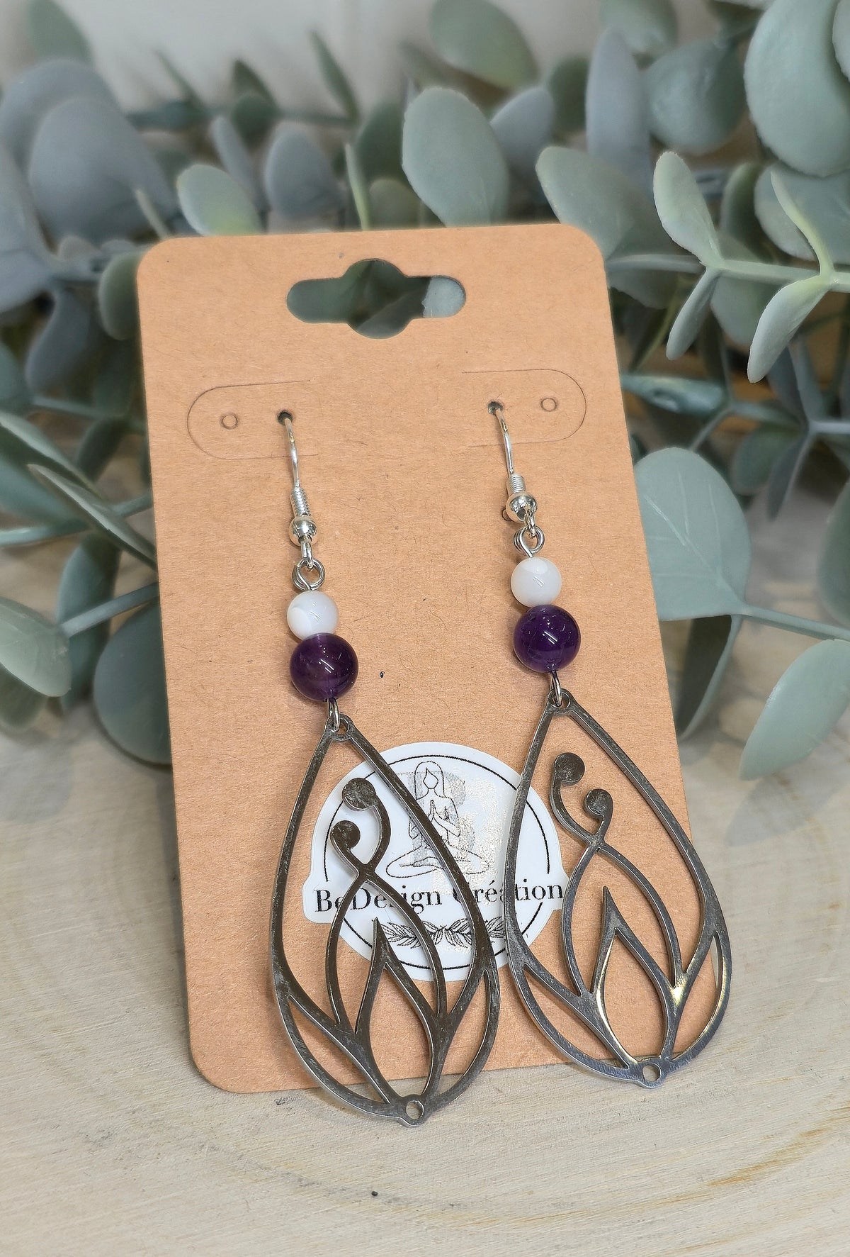 Boucles d’oreilles Fleur avec Améthyste et Nacre