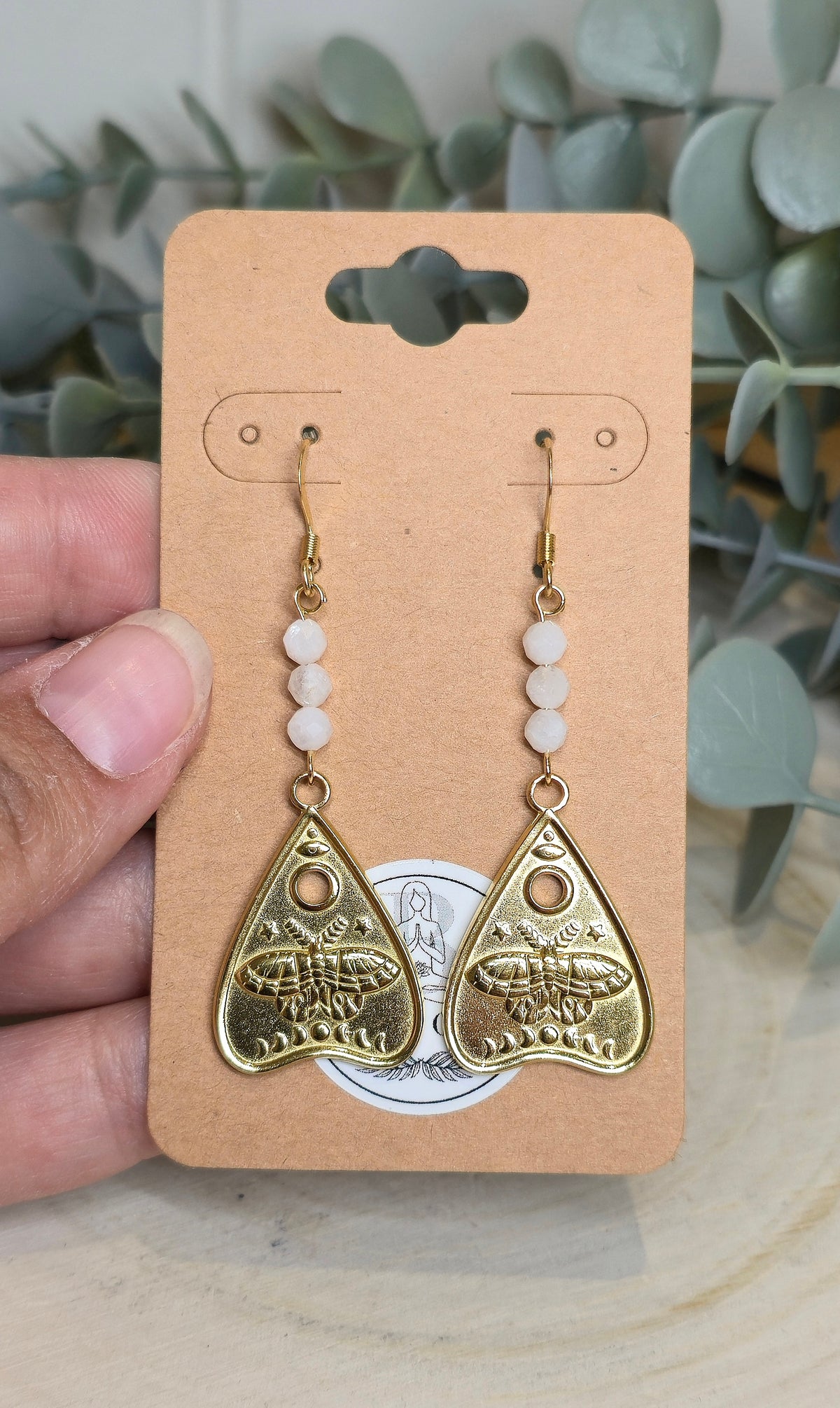 Boucles d’oreilles Papillon/Phase lune gold avec Pierre de lune