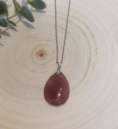 Collier Quartz fraise goutte