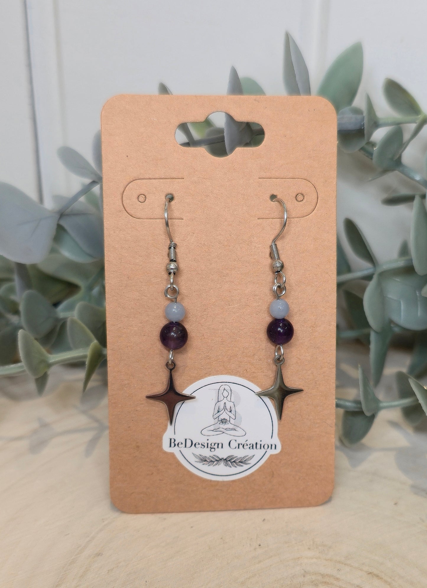 Boucles d’oreilles Étoile Angélite et Améthyste