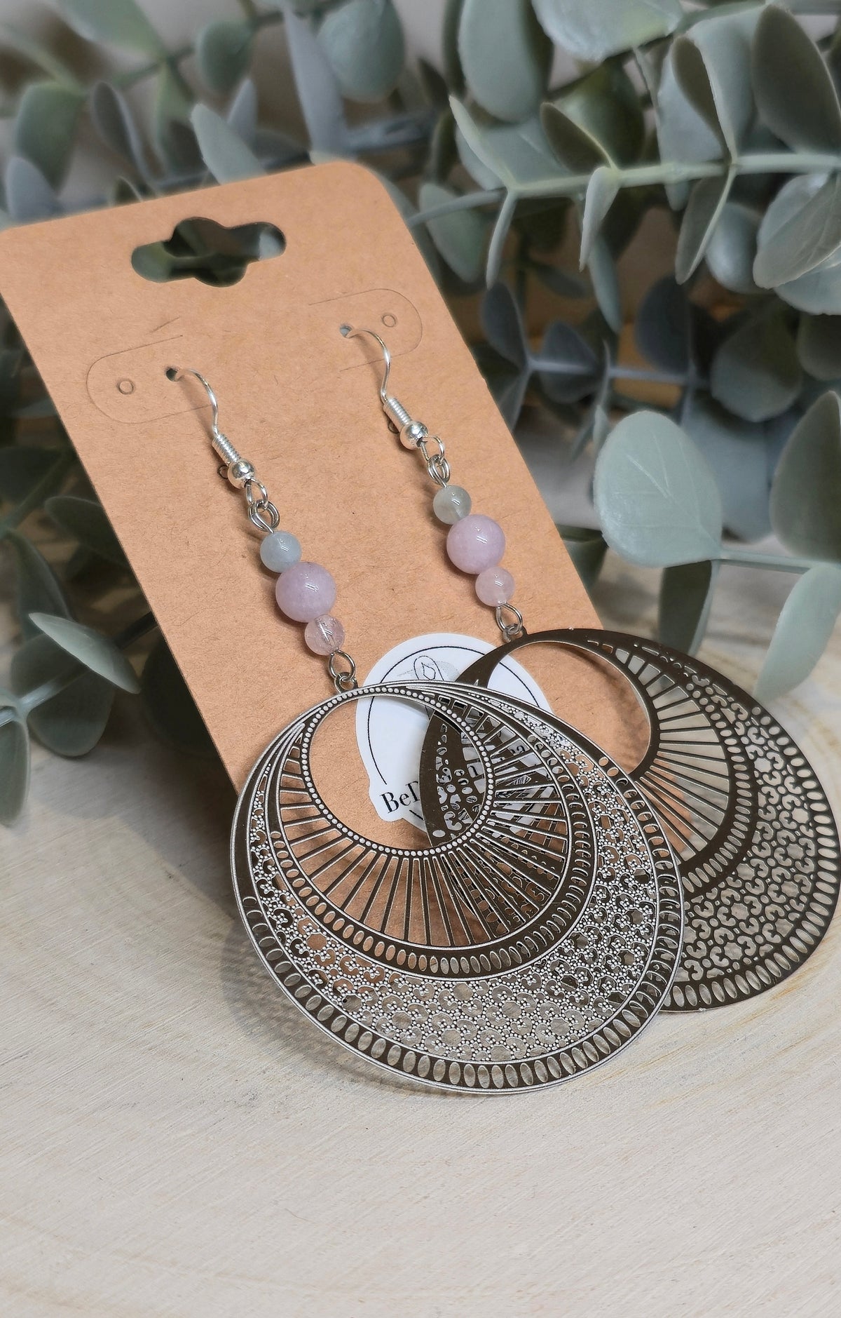 Boucles d’oreilles Mandala rond avec Morganite