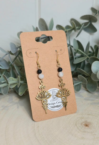 Boucles d’oreilles Lotus Unalum gold Pierre de lune et Shungite