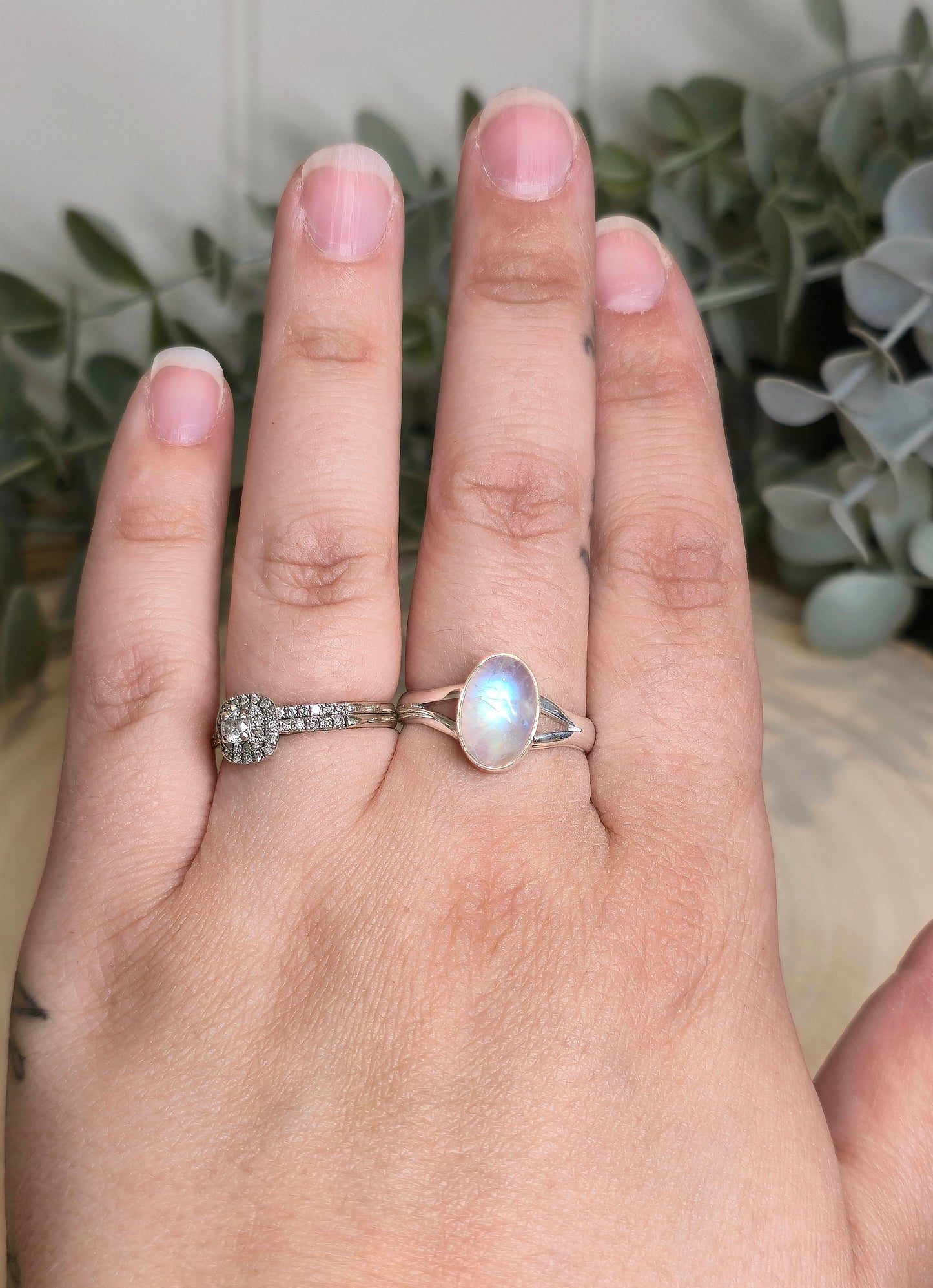 Bague Pierre de lune arc-en-ciel