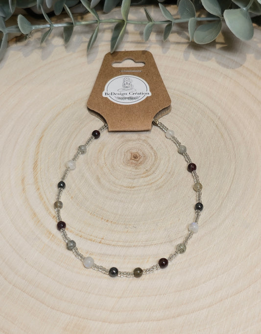 Bracelet cheville avec pierres - Pierres mixtes