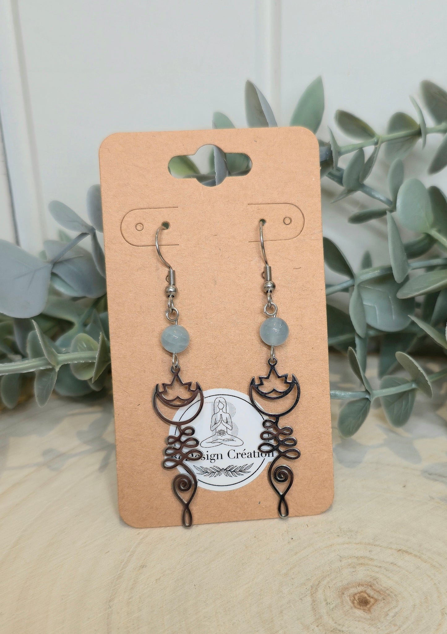 Boucles d’oreilles Lotus Lune Unalum Aquamarine