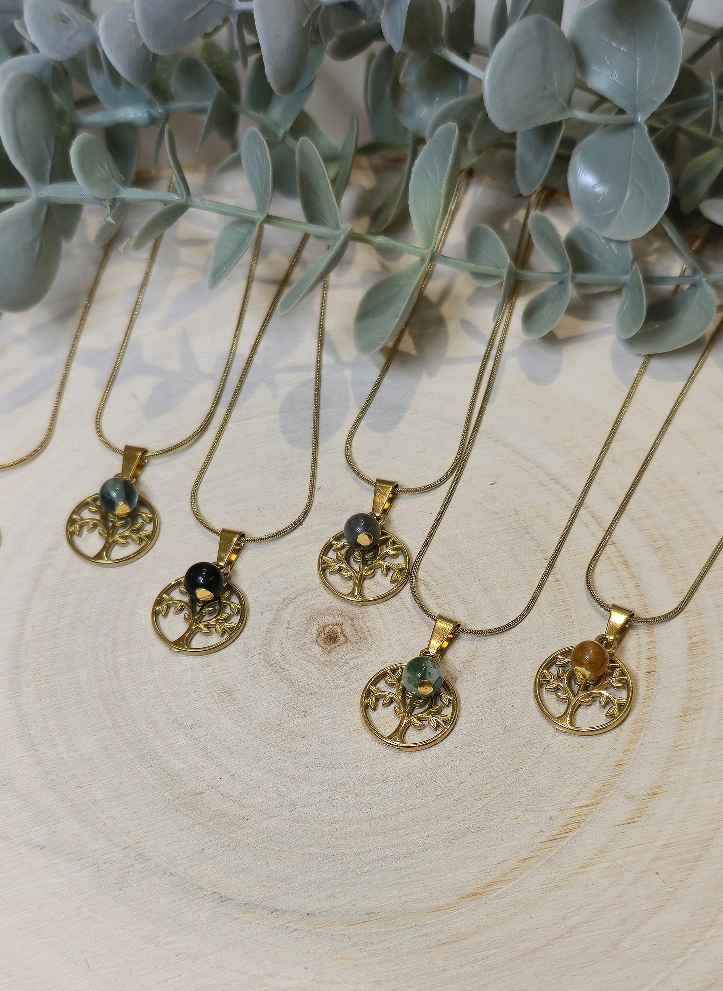 Collier Arbre de vie et pierre gold